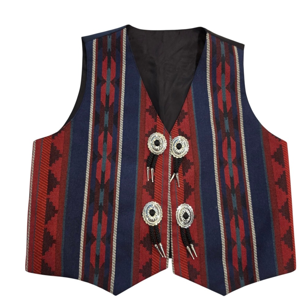 Betsy Vest Mens Southwestern Western Woven Concho Vest Red Blue Geometric Large
